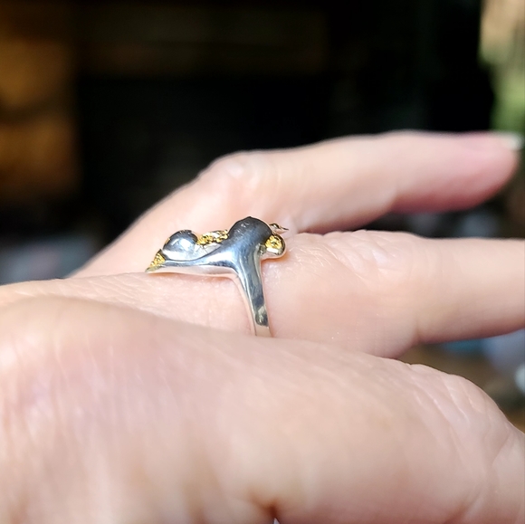 Sterling & 24k gold Pisces Aquamarine ring sz6.5 - Picture 5 of 5